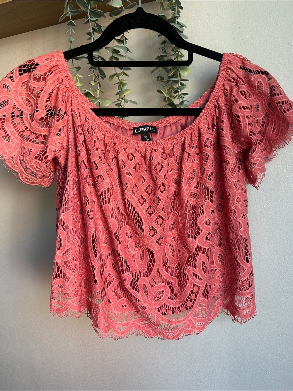 Express Coral Lace Off-Shoulder Blouse